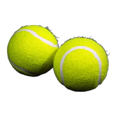 Two yellow tennis balls on white