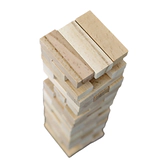 Stacked tower of plain wooden blocks on white